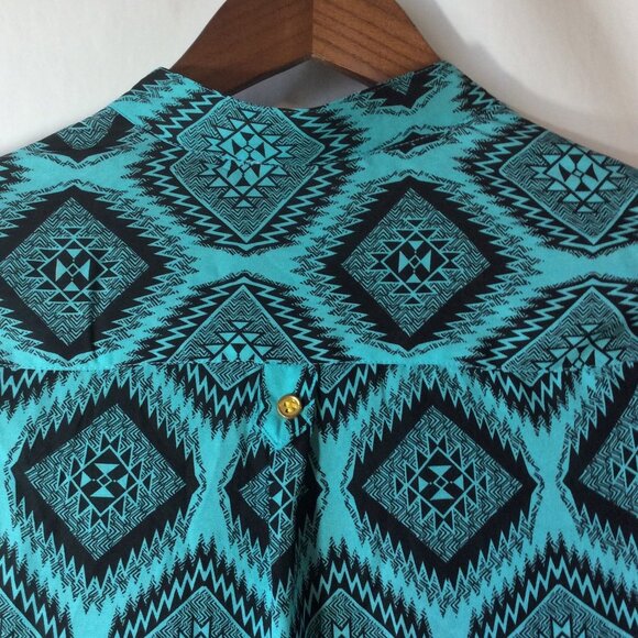 Wishful Park Turquoise & Black Aztec Print Blouse Size M - Picture 7 of 9